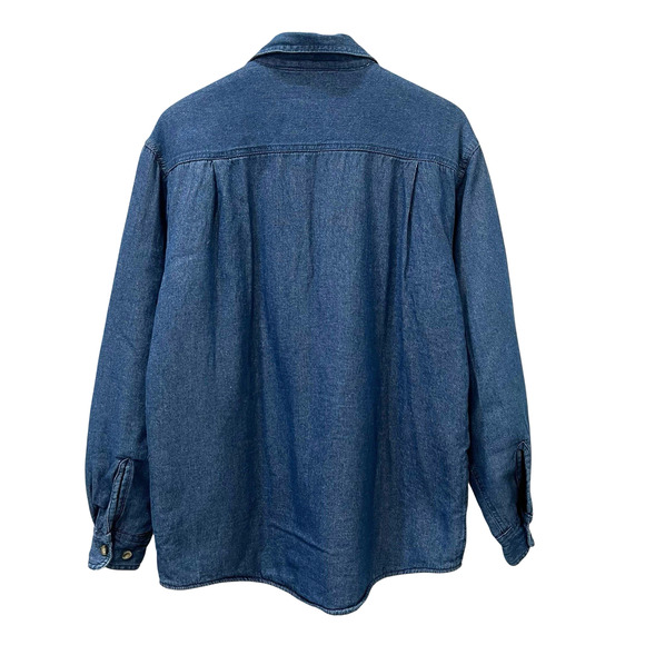 Wrangler Mens Sherpa Lined Denim Shacket Shirt Size M Blue Western Button Front - Picture 9 of 13
